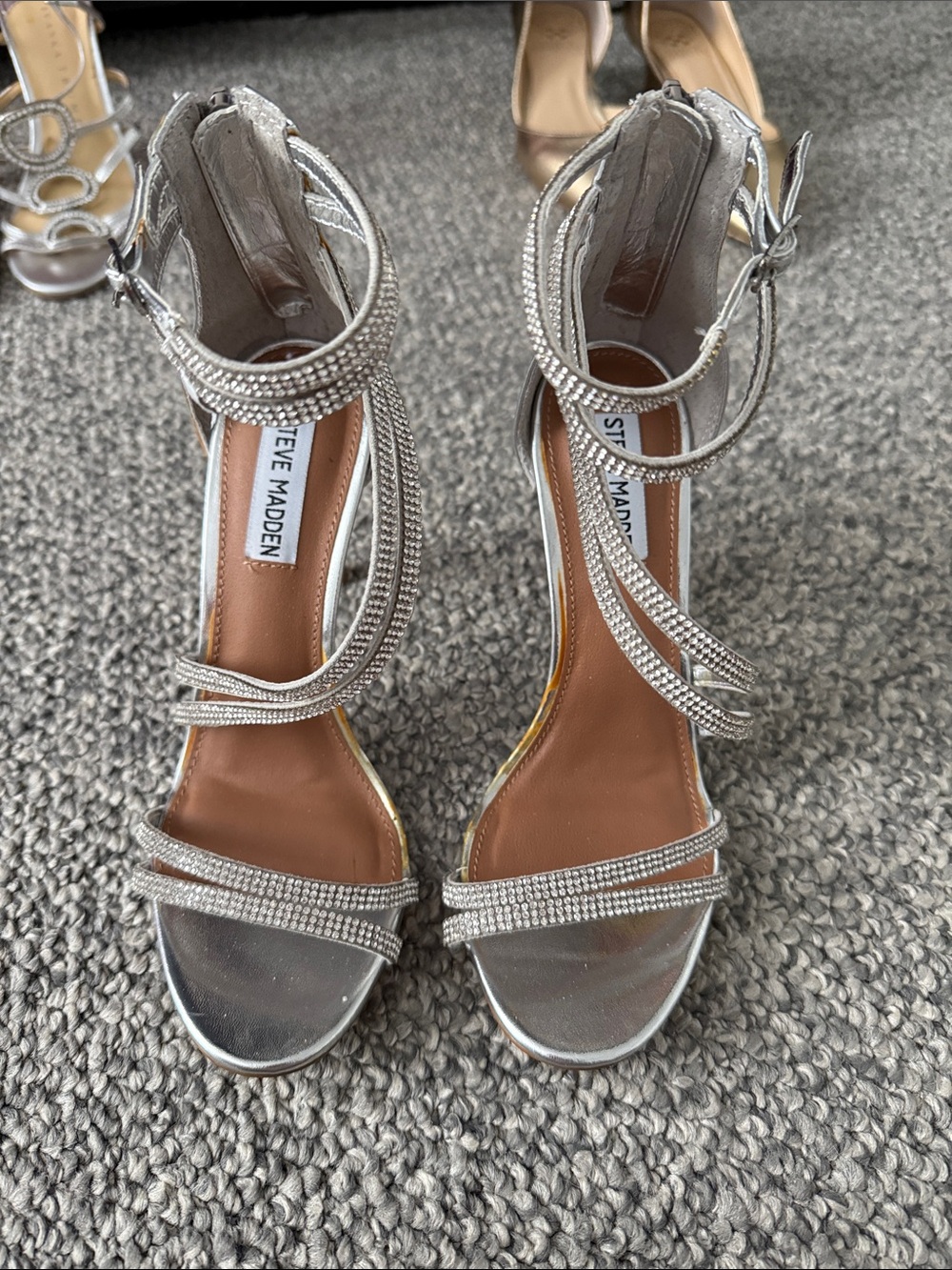 Steve Madden Silver Rhinestone Strappy Stiletto Sandals